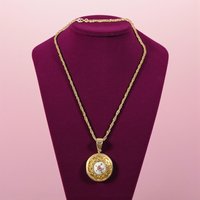 Vintage Pink Rose Locket Necklace: Gold Tone Ornate Floral Jewelry