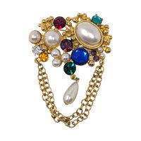Vintage 80s Maximalist Brooch: Couture Style Jewel & Pearl Dangle Pin