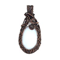 Handmade Copper Chalcedony Pendant: White Wire Wrapped Stone