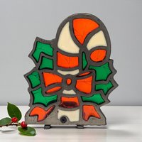 Vintage Candy Cane Tealight Holder: Faux Stained Glass Holiday Decor