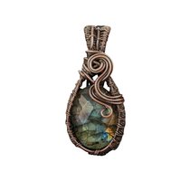 Checkered Labradorite Pendant: Copper Wire Wrapped Handmade Gemstone Jewelry