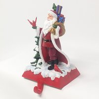 Vintage Santa Claus Stocking Holder: Handpainted Resin with Cardinal Birds Christmas Mantle Decor