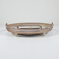 Vintage Oval Vanity Tray Frame: Gold Tone Metal Gallery Rail Base for DIY Projects