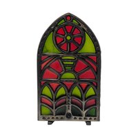 Vintage Faux Stained Glass Candle Holder: Gothic Cathedral Window Metal and Resin Tealight Holder