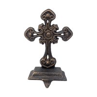 Vintage Cast Iron Cross Stocking Holders: Pair of Ornate Gothic Christmas Mantel Hangers