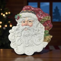 Vintage Fitz and Floyd Santa Face Plate: Ceramic Christmas Cookie Platter