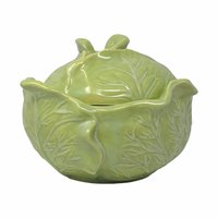Vintage Ceramic Cabbage Bowl: Holland Mold Green Covered Dish