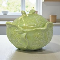 Vintage Ceramic Cabbage Bowl: Holland Mold Green Covered Dish
