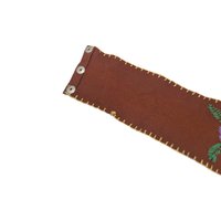 Vintage 1970s Embroidered Waist Belt: Brown Felt Floral Boho Cincher