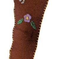 Vintage 1970s Embroidered Waist Belt: Brown Felt Floral Boho Cincher