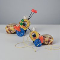 Vintage 1950s Queen Buzzy Bee Lot: Set of Two Fisher-Price Pull Toys