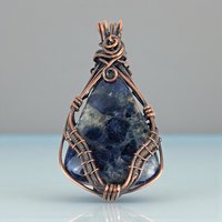 Copper Wire Wrapped Sodalite Pendant: Handmade Artisan Blue Gemstone Jewelry