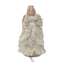 Vintage Lighted Angel Tree Topper: Porcelain Head and Lace Gown Decor