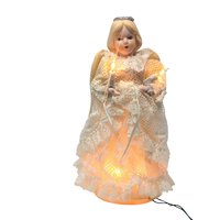 Vintage Lighted Angel Tree Topper: Porcelain Head and Lace Gown Decor