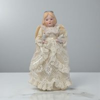 Vintage Lighted Angel Tree Topper: Porcelain Head and Lace Gown Decor