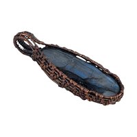 Handmade Blue Labradorite Copper Wire Wrapped Pendant: Antiqued Wire Weave Gemstone Jewelry Focal