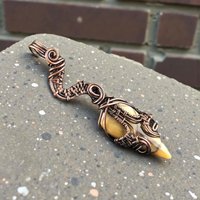 Yellow Agate Copper Pendant: Handmade Abstract Wire Wrapped Drop