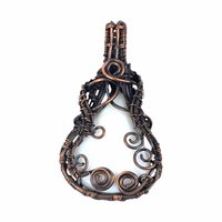 White Chalcedony Copper Pendant: Handmade Wire Wrapped Teardrop