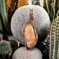 Red Banded Jasper Copper Pendant: Handmade Wire Wrapped Necklace