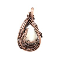 White Shell Copper Pendant: Handmade Wire Wrapped Teardrop Necklace