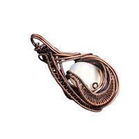 White Shell Copper Pendant: Handmade Wire Wrapped Teardrop Necklace