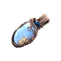 Blue Opal Copper Pendant: Handmade Wire Wrapped Oval Necklace