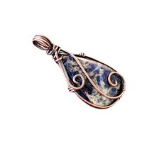 Sodalite Copper Pendant: Handmade Wire Wrapped Teardrop Necklace