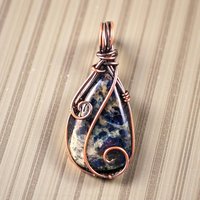Sodalite Copper Pendant: Handmade Wire Wrapped Teardrop Necklace