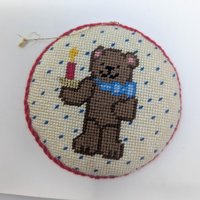 Vintage Handmade Needlepoint Ornament Set: Cross Stitch Christmas Decor