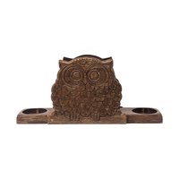 Vintage Wooden Owl Napkin Holder & Salt Pepper Caddy: Rustic Kitchen Decor