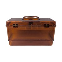 Vintage Amber Plastic Sewing Box: Floral Storage Case