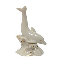 Vintage Lenox Porcelain Dive of the Dolphin Figurine: 24k Gold Accents