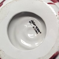 Vintage Lillian Vernon Ceramic Candy Basket: Red White Swirl Christmas Decor