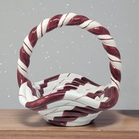 Vintage Lillian Vernon Ceramic Candy Basket: Red White Swirl Christmas Decor
