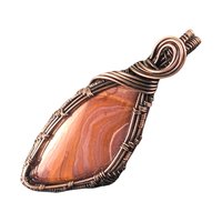 Handmade Tan Agate Copper Wire Wrapped Pendant: Antiqued Jewelry Focal