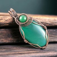 Green Onyx Copper Pendant: Handmade Wire Wrapped Oval Gemstone