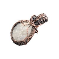 White Moonstone Copper Pendant: Handmade Wire Wrapped Teardrop