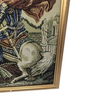 Vintage St George Slaying Dragon Puffy Tapestry: Framed Religious Art