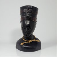 Vintage Handcrafted Wooden Nefertiti Style Bust: Made in China