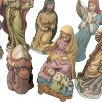 Vintage 11 Piece Hand Painted Ceramic Nativity Set: Herald Christmas Collection