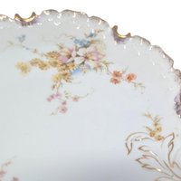 Vintage German Porcelain Handled Serving Plate: Pink and Gold Floral Scalloped Dish