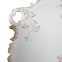 Vintage German Porcelain Handled Serving Plate: Pink and Gold Floral Scalloped Dish