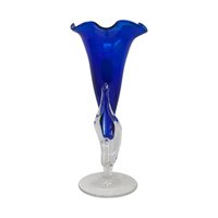 Vintage 1989 Handmade Art Glass Vase: Signed Cobalt Blue Jack in the Pulpit