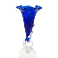 Vintage 1989 Handmade Art Glass Vase: Signed Cobalt Blue Jack in the Pulpit