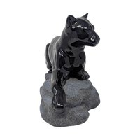 Vintage 1994 Hand-Painted Ceramic Black Panther: Sue B Signed Wildlife Figurine