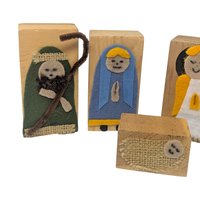 Vintage Handmade Felt Nativity Set: Wooden Block Christmas Creche