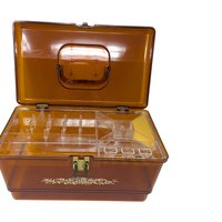Vintage Amber Plastic Sewing Box: Floral Storage Case