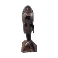 Vintage Hand Carved Ironwood Dolphin: Wooden Nautical Statue