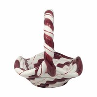 Vintage Lillian Vernon Ceramic Candy Basket: Red White Swirl Christmas Decor