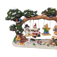 Vintage Resin Christmas Swing Figure: Santa Snowman Teddy Bear